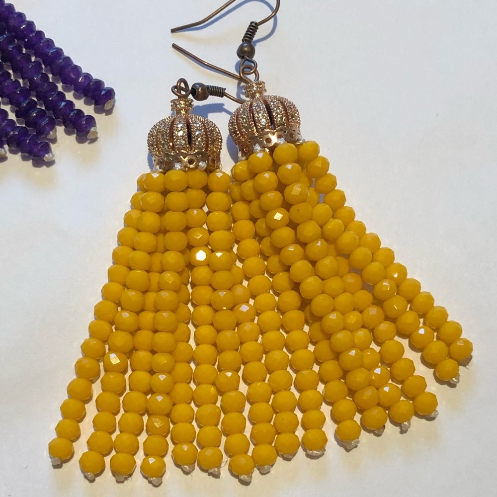 Yellow/Antique Rose Gold Crystal Tassel Ear…